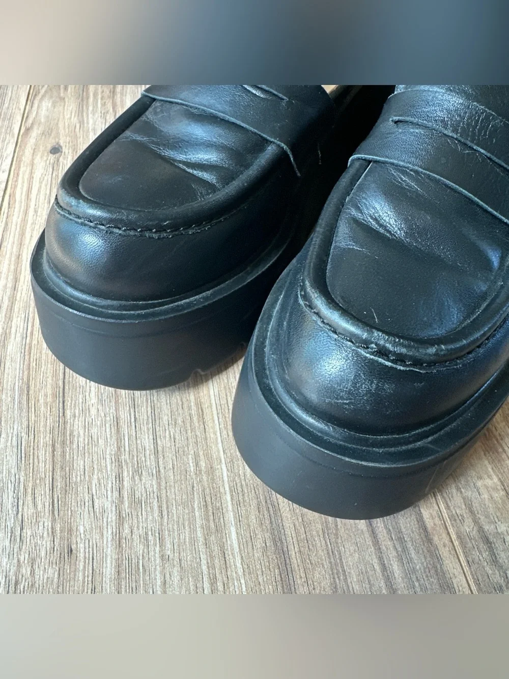 Maeve Anthropologie Black Leather Chunky platform Penny Loafers size 41 Lugged